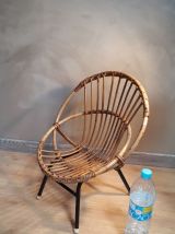 fauteuil osier  pied acier  1960 a70s belle etat 4