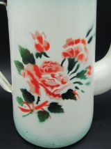 ancienne cafetière tôle émaillée décor de roses