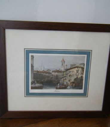Gravure ancienne de Milan (Italie) dans son cadre 