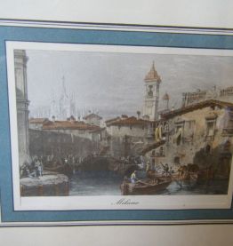 Gravure ancienne de Milan (Italie) dans son cadre 