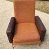 Fauteuil Smili cuir marron et tissu - Années 1950-1960