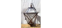 Ancienne suspension lanterne en verre et en laiton 