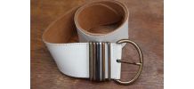 CEINTURE TAILLE CUIR BLANCHE T80/32 ANNÉE 70-80