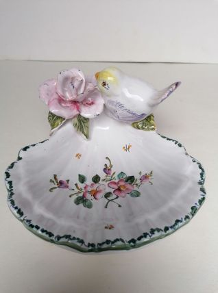 Vide poche Moustiers oiseau fleur barbotine 