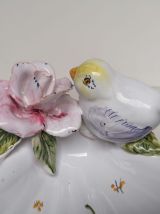 Vide poche Moustiers oiseau fleur barbotine 