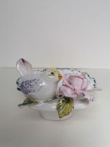 Vide poche Moustiers oiseau fleur barbotine 