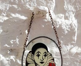 Ensemble de trois cadres en verre, Pierrot musicien. Illustr