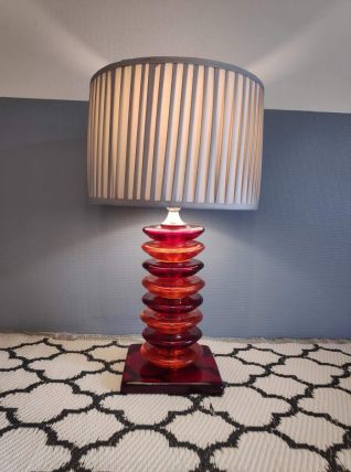 lampe à poser vintage pied galets en verre orange et rouge