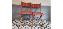 chaises pliantes vintage en bois et tissu basque 