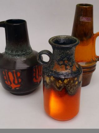 Vase orange vintage⎥fat lava space age⎥lot de 3