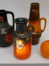 Vase orange vintage⎥fat lava space age⎥lot de 3