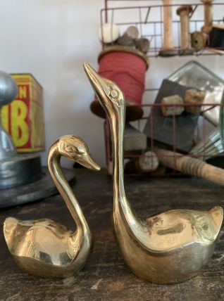 Duo de 2 cygnes ou canards en laiton vintage