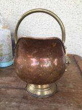 Ancien Joli Pot en cuivre Laiton et poignée en faïence