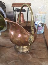 Ancien Joli Pot en cuivre Laiton et poignée en faïence