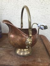 Ancien Joli Pot en cuivre Laiton et poignée en faïence