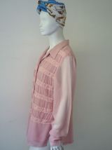 Chemisier oversize en voile et dentelle rose vintage 70's