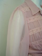 Chemisier oversize en voile et dentelle rose vintage 70's