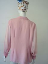 Chemisier oversize en voile et dentelle rose vintage 70's