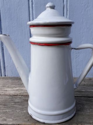 Cafetière émaillée blanche et rouge 50cl