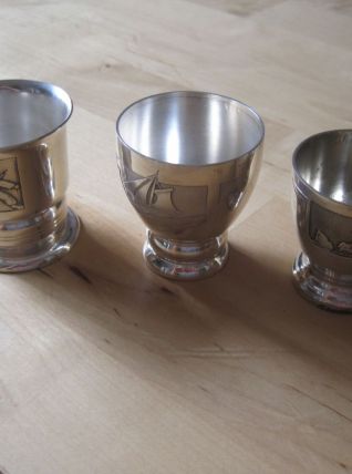 lot de 3 coquetiers  en métal argentée ancien vintage avec g