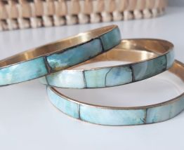 3 bracelets jonc en nacre  turquoise et laiton  vintag