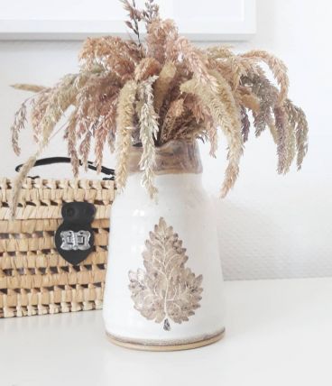 Poterie terre cuite decor feuille vintage