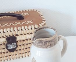 Poterie terre cuite decor feuille vintage