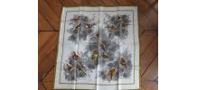 Foulard vintage neuf, motif moineaux