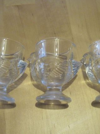 3 Coquetiers En Verre Forme Poule FRANCE . 