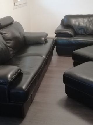 SALON CUIR NOIR HAUT DE GAMME
