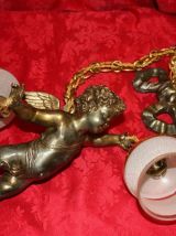 ANCIEN ANTIQUE LUSTRE ,SUSPENSION EN BRONZE DORÉ XIXè,ANGE,C