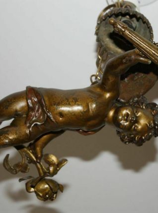 ANCIEN ANTIQUE LUSTRE ,SUSPENSION XIXè,DÉCOR ANGE,CHÉRUBIN A