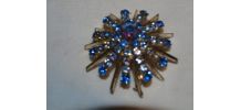Grande broche à strass bleus authentique années 50