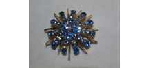Grande broche à strass bleus authentique années 50