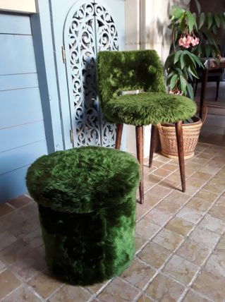 Chaise moumoute verte 70s