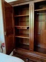 Chambre complète (lit, armoire, commode, chevet) en bois mas