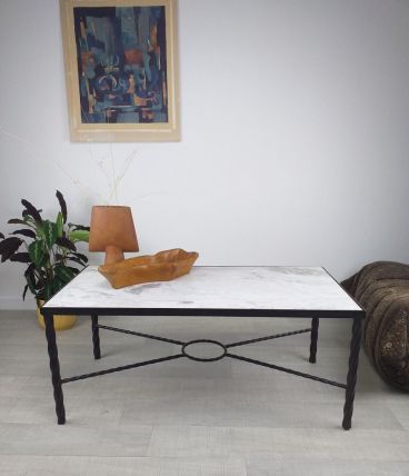 Table basse marbre fer forgé années 60