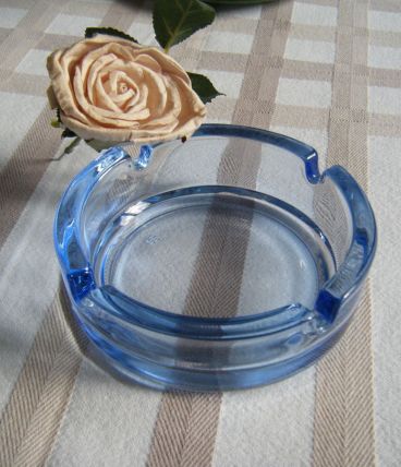 Cendrier verre bleu transparent Vintage 70'S