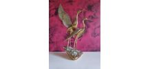 statuette couple d'oiseaux sur socle tout laiton