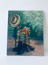 Huile sur toile vintage, scène à la campagne