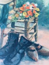 Huile sur toile vintage, scène à la campagne