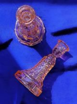 Paire de bougeoir en verre cristal pressé moulée