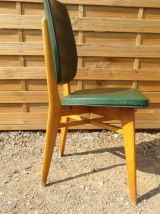 4 Chaises Vintage  1950 -Vert kaki, moleskine, bois être 