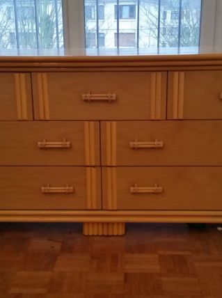 Commode en rotin jaune 7 tiroirs