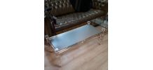  petite table basse  1970  or et verre et plexiglass 100x45x