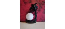 lampe palmier en céramique noire et globe opaline blanc