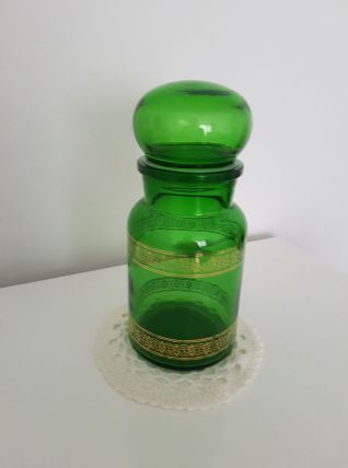 Bocal d'aphoticaire en verre vert et doré 