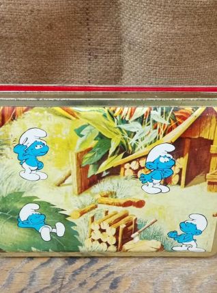 Boite publicitaire en tôle lithographiée "Schtroumpfs"