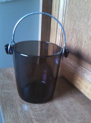 Seau à glace  LEVER en verre fumé avec anse chromée vintage