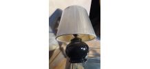 lampe ceramique noir et abat jour en files d argent  1980   